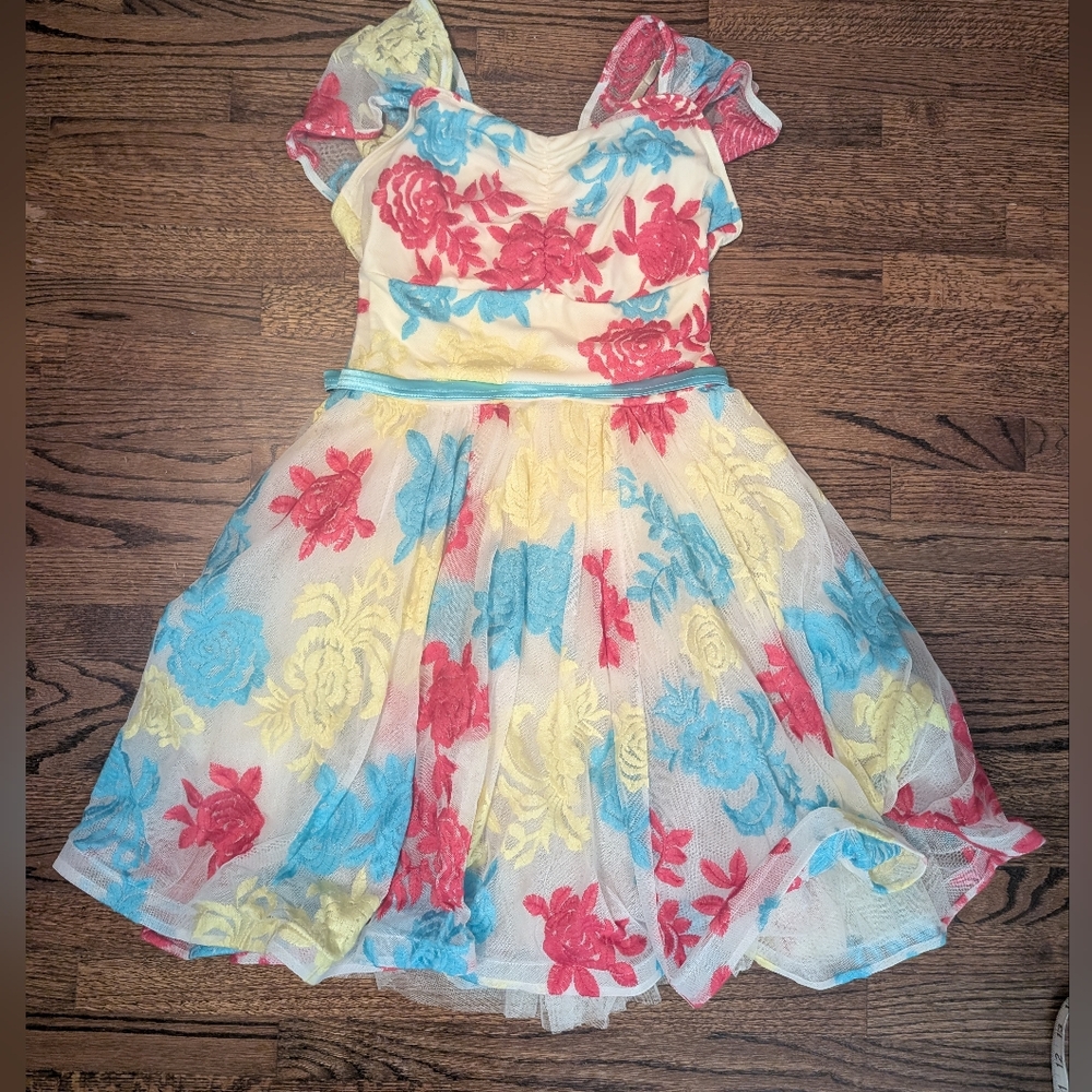 Colorful Patterned Tulle Dress Dance Costume